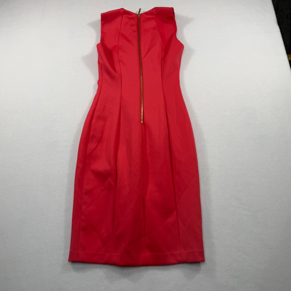 Calvin Klein Red Sleeveless Notched Neck Sheath Dress Size 2 Exposed Gold Zipper - Picture 4 of 7